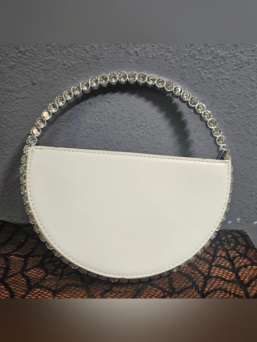 White Purse With Rhinestone Trim Everything Hand Bag